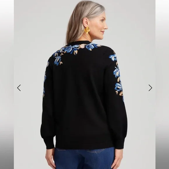 Chicos Black Cardigan With Blue And Gold Embroidered Details Size 1 - Picture 4 of 6